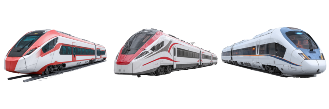 Set of Red high-speed train, modern exterior on transparent png background. Ai generated - Powered by Adobe