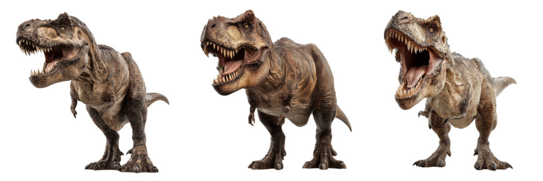 Set of Side view of Acrocanthosaurus dinosaur on white background, photorealistic, natural colors on transparent png background. Ai generated
