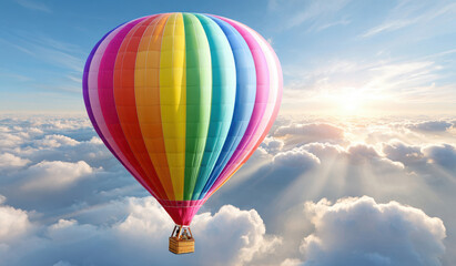Obraz premium Colorful hot air balloon flying over clouds adventure and travel concept freedom and inspiration dream destination