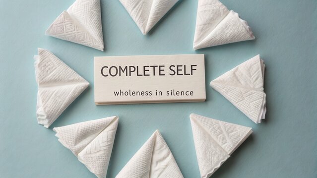 White Paper Towels Arranged in Circular Design with Inspirational Message on Completeness and Wholeness in Silence