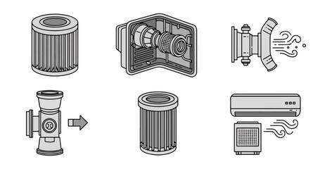 Air filter illustrations purifying and circulating systems depicted