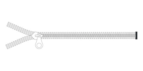 Textile symbol and sign. Zipper closure for clothing. Zipper icon for fashion cloth.  Vector illustration open zipper on white background.

