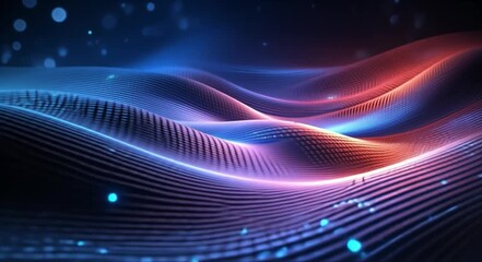 Abstract glowing waves of light creating a futuristic digital landscape in vibrant neon colors - Powered by Adobe