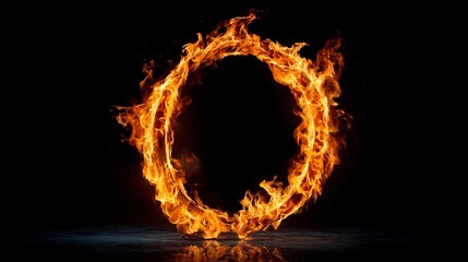 Fiery Ring of Flames Isolated on Black Background for Dramatic Effects or Special Occasions