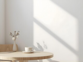 Bright Minimalist Café Corner with Light Oak Furniture and Soft Natural Light