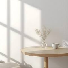 Bright Minimalist Café Corner with Light Oak Furniture and Soft Natural Light