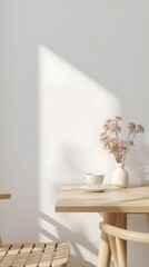 Bright Minimalist Café Corner with Light Oak Furniture and Soft Natural Light