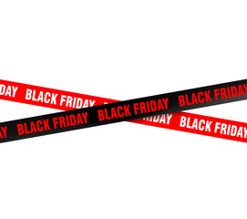 Black Friday Alert: Bold red and black tapes stretch across, emblazoned with the words, signaling the start of the biggest shopping day of the year. 