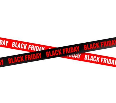 Black Friday Alert: Bold red and black tapes stretch across, emblazoned with the words, signaling the start of the biggest shopping day of the year. 