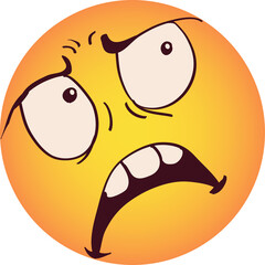 Cartoonish Yellow Emoticon with Exaggerated Facial Expression of Disbelief and Exasperation on a Transparent Background