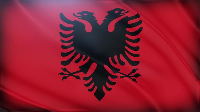 Albania Flag Waving Background with Double Headed Eagle Symbol