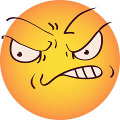 An Angry Yellow Emoji With A Grumpy Expression And Raised Eyebrows Expressing Frustration And Rage On A Transparent Background