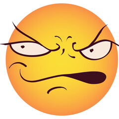 Angry yellow emoticon with furrowed brows wide eyes and a tense mouth conveying frustration and annoyance with a gradient orange yellow spherical 