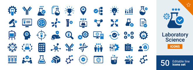 Laboratory Basic icons Pixel perfect. Antibody, cell, work,...	
