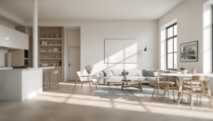 Modern living room interior with a minimalist design and natural light