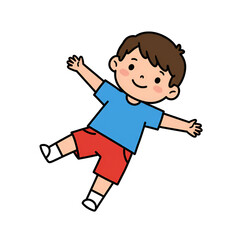 Cartoon boy lying on his back with arms and legs spread