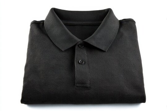 Stylish Isolated Folded Black Polo Shirt on Clean White Background