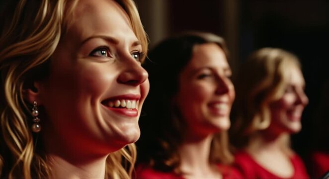 Joyful women singing together in harmony with bright smiles