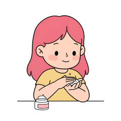 Girl applying cream to her face for skincare routine