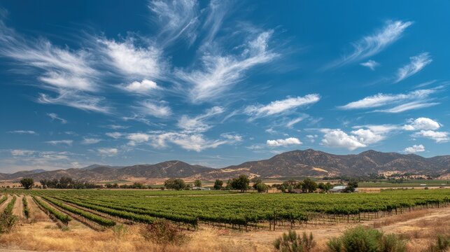 Temecula Wine Country: Vibrant Green Fields Under a Clear Sky in Picturesque Agricultural Landscape