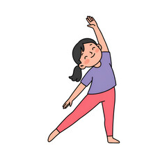 Cartoon girl stretching with side bend exercise