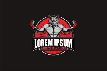 wolf-headed man vector image sign logo template