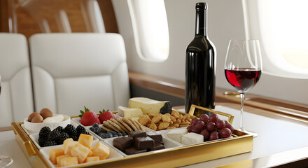 Indulge in Luxury Travel with Fine Wine and Gourmet Snacks on a Private Jet, Perfect for High-End Lifestyle and Exclusive Experiences during Travel