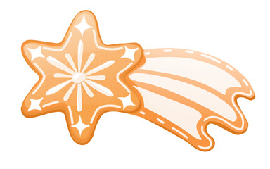 Ginger cookies in the shape of a star with white icing. Christmas dessert. Vector stock illustration. Isolated on a white background.