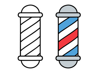 Classic barber pole with spiral stripes, shown in outline and colored style, ideal for barbershop, haircut, or vintage-themed coloring activities.