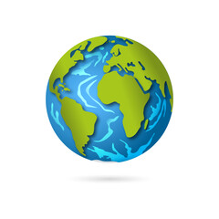 Colorful vector illustration of a globe with continents and oceans, isolated on a white background