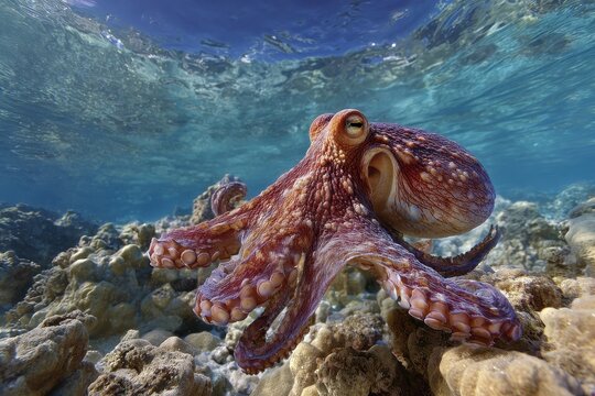 Vibrant Octopus in Honolua Bay - A Tropical Underwater Adventure in Maui, Hawaii