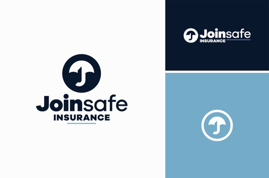 Circular Logo Initial Letter J with Umbrella Silhouette for Insurance Business Brand