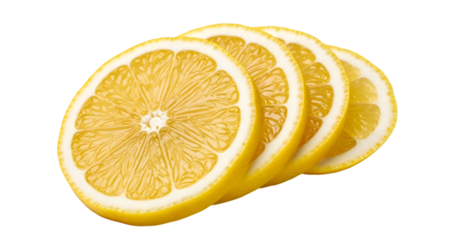 Freshly sliced yellow lemon fruit isolated on transparent background