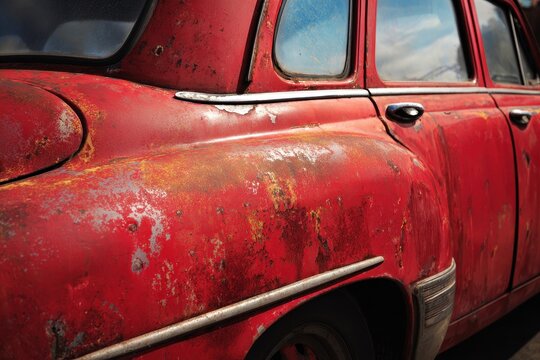 Weathered Red Vehicle Finish: Aged Paint with Faded Charm Reflecting Time and Elements