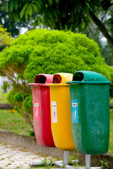 Outdoor garbage sorting bin in public park