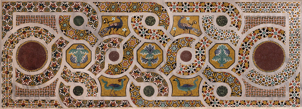 SALERNO, ITALY - OCTOBER 1, 2025: The detail of medieval mosaic from pulpit in the Cathedral from 12. cent. 