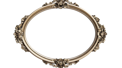Ornate oval frame with floral details isolated on black background showing intricate design