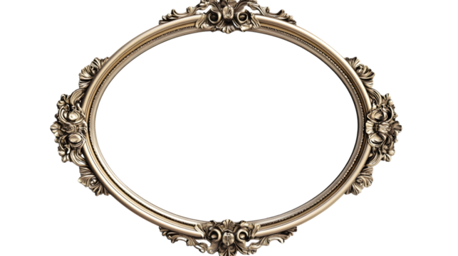 Ornate oval frame with floral details isolated on black background showing intricate design