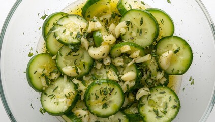 Green Disks and Pale Crescents in a Clear Round Container, Illuminated.