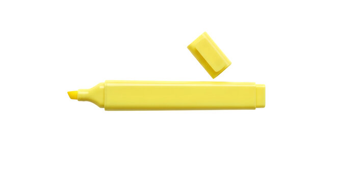 Yellow highlighter pen with cap isolated on transparent background