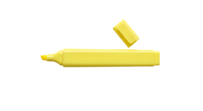 Yellow highlighter pen with cap isolated on transparent background - Powered by Adobe