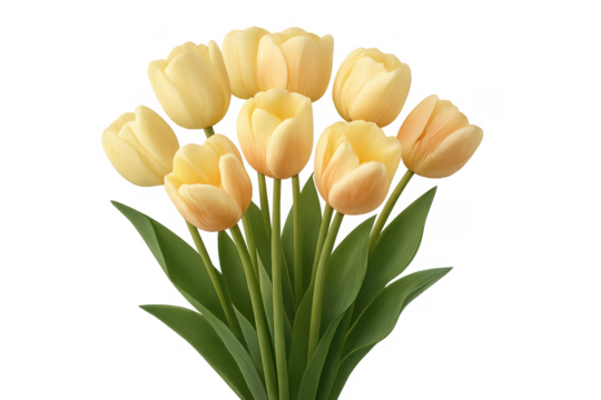 Yellow tulip bouquet on transparent background