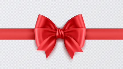 Red Satin Gift Bow with Ribbon Realistic illustration
