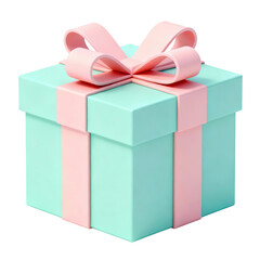 Fototapeta premium Beautifully wrapped gift box with pastel pink ribbon and bow on light blue box, evoking sense of anticipation and joy. Perfect for celebrations and special occasions