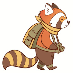 Delightful Peaceful Red Panda in a Forest adventure scene with with a scarf – Evergreen Trails vector illustration