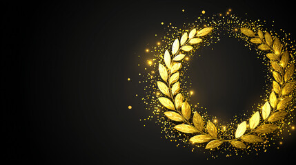 commemoration. Golden laurel wreath encircling glowing name inscription, honor theme, elegant composition. event programs, museum guides, designed for cultural heritage projects and event programs.