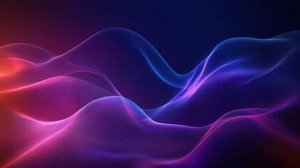 Abstract flowing waveforms with glowing gradient mesh in purple, blue, and pink hues creating a dynamic, futuristic, and smooth digital landscape