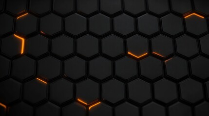dark hexagonal grid with subtle glowing orange highlights creating a futuristic and tech-inspired pattern
