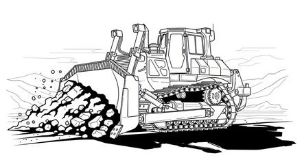 Bulldozer moving earth on construction site vector illustration