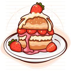 vector illustration of a hamburger with topping cream and strawberry